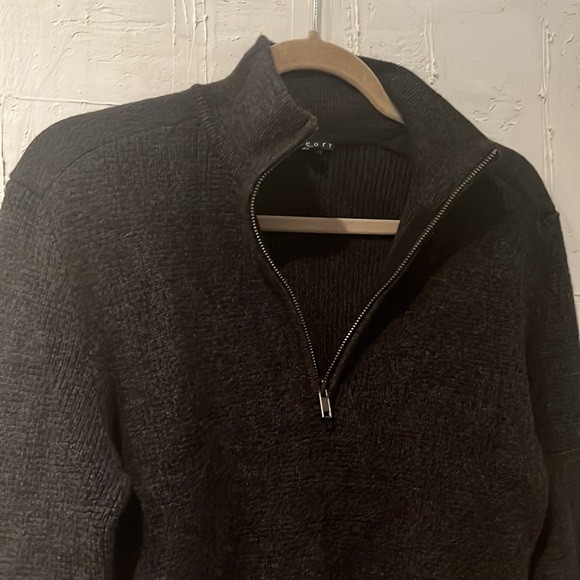 NEW Theory Merino Wool MEDIUM 1/4 Zip Pullover Sweater Ribbed Dark Grey MEN - Picture 5 of 10